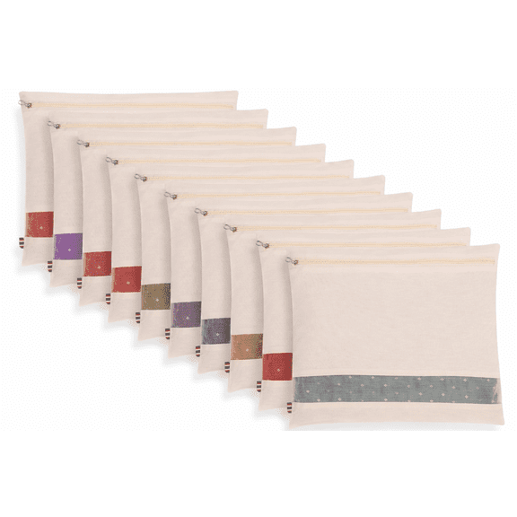 Foxrey Clothing Storage Bags Set of 12, 16x14 Inch Cotton Closet Organizer with Zipper, Wardrobe Storage Bags for Clothes, Sarees, Blankets