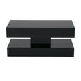 thumbnail image 6 of Modern 2-Tier High-gloss Surface LED Coffee Table, with 16 Color Options and 4 Lighting Modes, Stylish Glass Top Design, with Anti-Scratch Feet & Silent Slide Storage, Black, 6 of 8