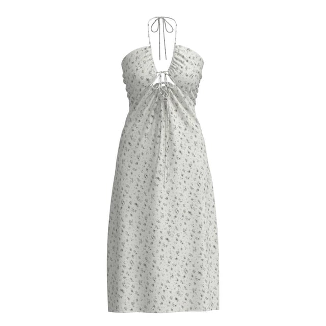 Vestido George para Mujer, Escote Halter con Cintas Ajustable, Estampado Flores Blanco Talla M