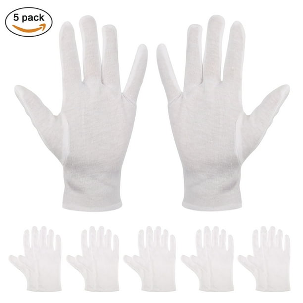5 Pairs White Cotton Gloves Cotton Cosmetic Moisturizing