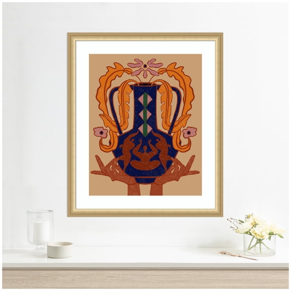 Kate and Laurel Framed Wall Art Print Vessel Collection Blossom  by Arty Guava, 22 x 26, Florence Gold Frame, Modern Contemporary, Abstract Art for Wall Decor