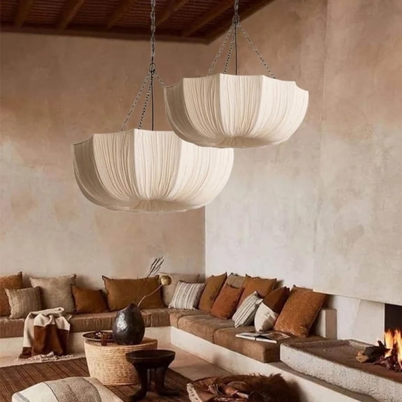 Viaurbe Retro Fabric Pendant Lights Living Dining Room Chandelier Lighting Home Decor Bedroom Lustre Led Hanging Lamp