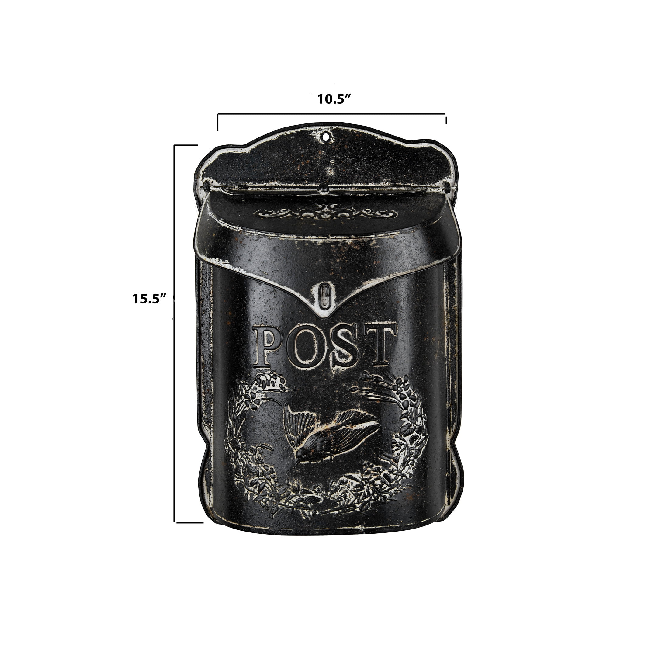 Creative Co-Op Black Embossed Tin "Post" Letter Box