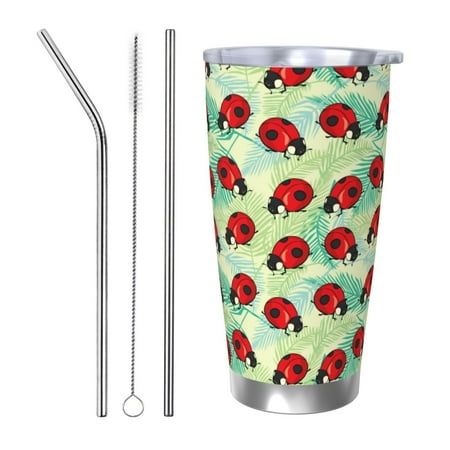 

Matuu Red Ladybugs And Leaf for 20oz Durable Thermal Cups Keep Drinks Cold and Hot Insulated Car Mug with Lid-Straw Three-piece Set