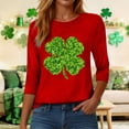 thumbnail image 6 of felwors Womens 3/4 Sleeve St. Patrick's Day T-Shirts Crew Neck Spring Graphic Tee Tops (Red, XXL), 6 of 7
