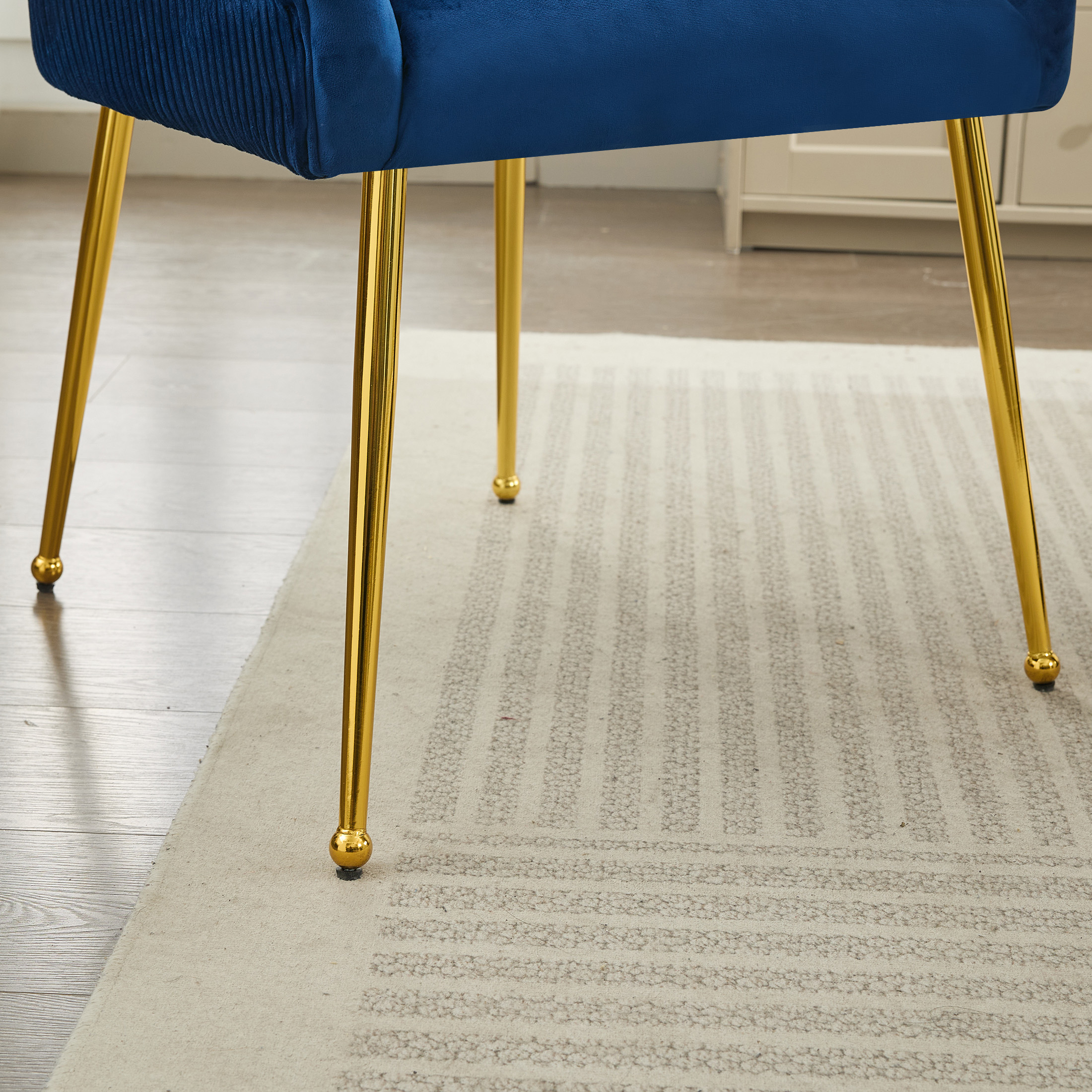 Velvet Dining Chairs Set of 2 with Gold Legs, Upholstered Accent Chairs, Pleated Back & Gold Pull Handle, Mid-Century Modern for Dining Room, Kitchen, Living Room, Blue