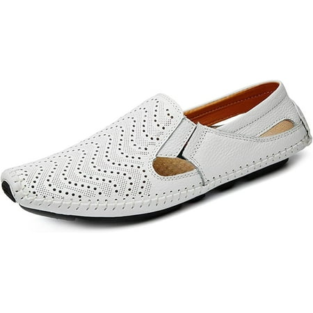 

Men s Lightweight Leather Driving Loafers - Breathable Slip-On Walking Shoes Flat Outdoor Boat Slippers Comfortable Moccasin Style