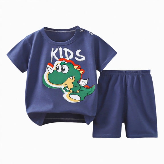 Xudanell Toddler Boy Summer Short Sleeve Crew Neck T-Shirt Elastic Shorts 2Pc Outfit Set Casual Soft Dailywear Clothes for Baby Boys 6M 12M 18M 24M 3T‑5T Infant Kids (Dark Blue,3-4 Years)