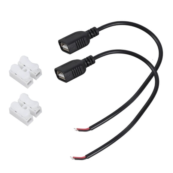 2pcs USB 2.0 Female To Tinned 2 Wire End Charging Line 5V With Terminals Block For Small Appliances Power Extension