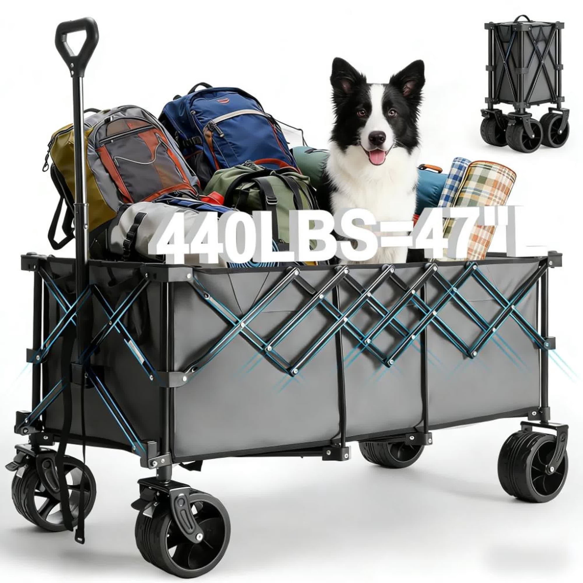 edx 440lbs Folding Wagon, camping Wagon with Heavy Duty Steel Frame, All-Terrain Wheels for Camping