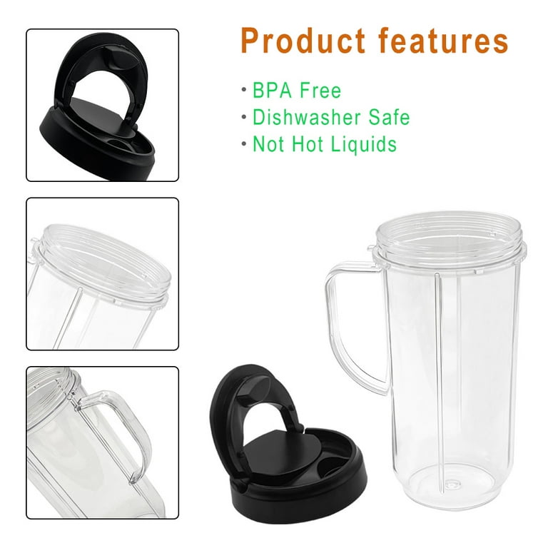 22oz Blender Cups Compatible with Magic Bullet, Tall 22oz Cup w/Flip Top  To-Go Lid, Drinking Cup Mug with Handle Compatible with Magic Bullet 250w