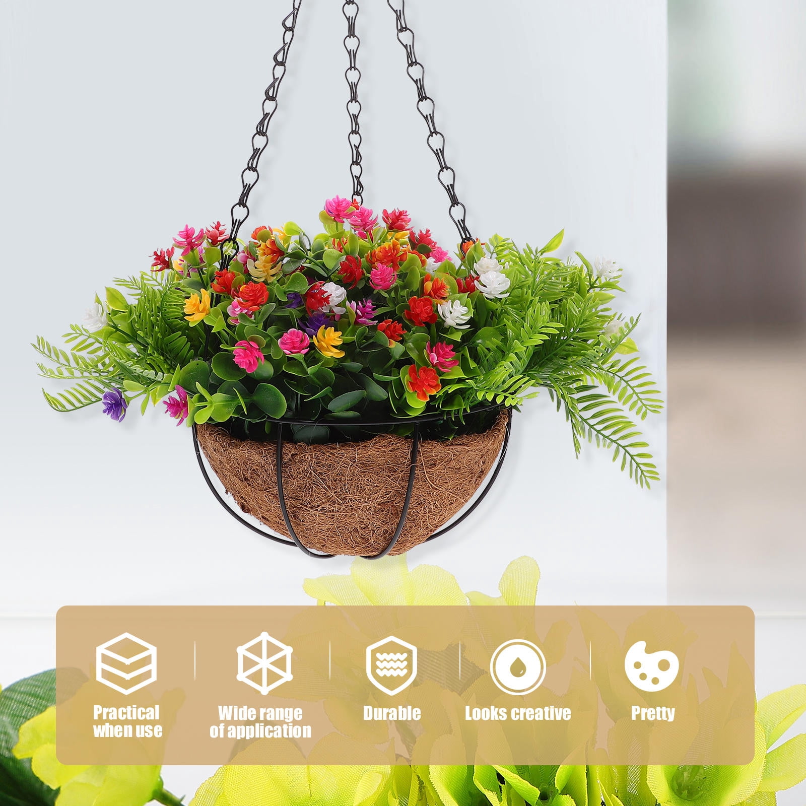 SEWCHICS Hanging Plants Outdoor Hanging Planter With Artificial Flower Multi 1Pack 12X12X8In