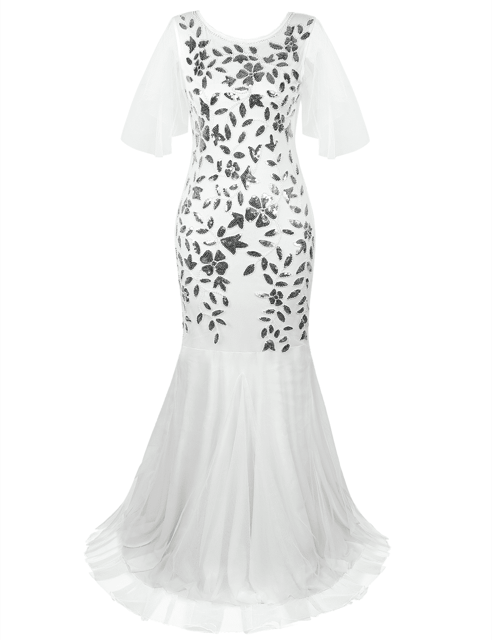 PrettyGuide Women's Evening Dress 1920s Sequin Mermaid Hem Maxi Long Formal Ball Gown