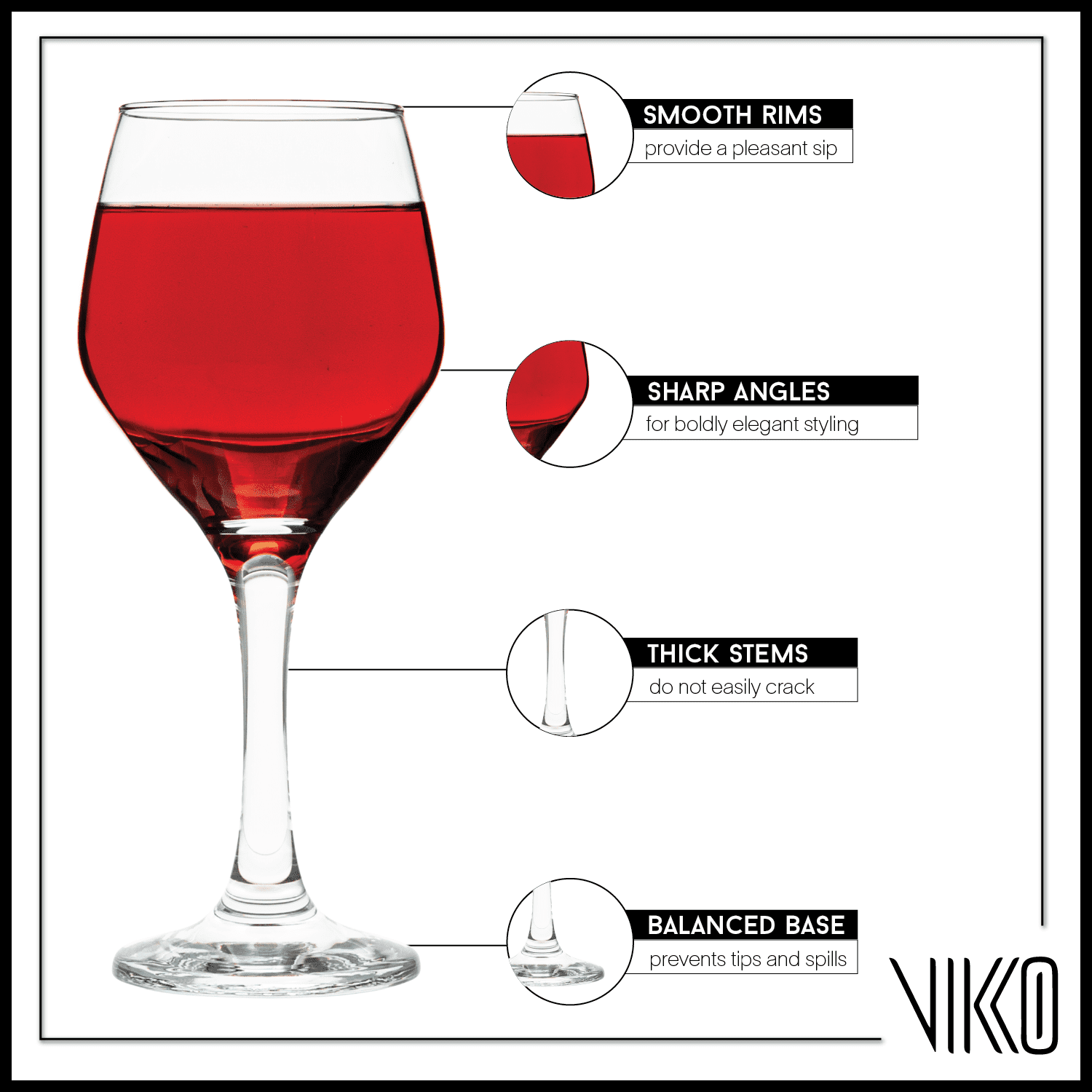 Vikko Small Wine Glasses, 8.75 Ounce | Perfect for Parties, Weddings, and Everyday  Thick and Durable Construction  Set of 6 Dishwasher Safe Wine Glasses