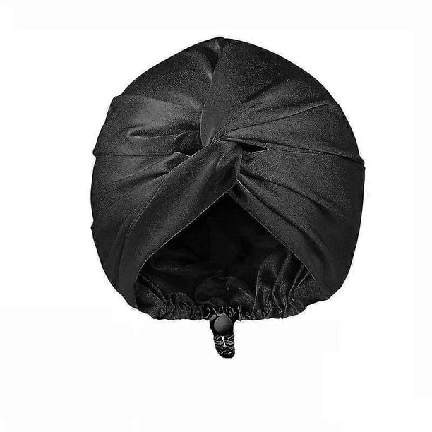 Gorro ajustable de satén de seda para dormir, turbante de doble capa para dormir para mujeres, trenza larga grande para cabello rizado y liso