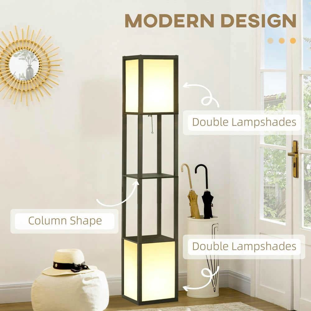 Spaco 10.25"x10.25"x61.5" Modern Shelf Floor Lamp with Dual Ambient Light, Standing Lamp for Indoor as Living Room, Bedroom, Black