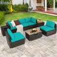 thumbnail image 3 of Costway 8PCS Patio Rattan Furniture Set Fire Pit Table Tank Holder Cover Deck Turquoise, 3 of 10