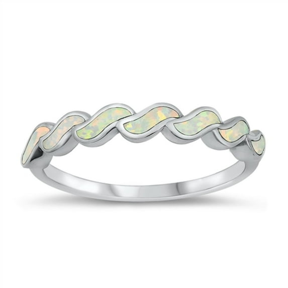 All in Stock White Simulated Opal Rope Patterns Ring Sterling Silver Size 10