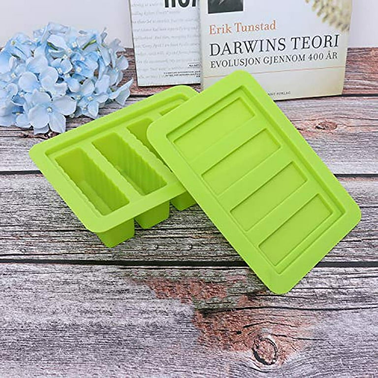 Tureclos Butter Mold Food Grade Silicone Butter Stick Molds 4 Cavities Container for Butter Stick Soap Bar Energy Bar Muffin, Green