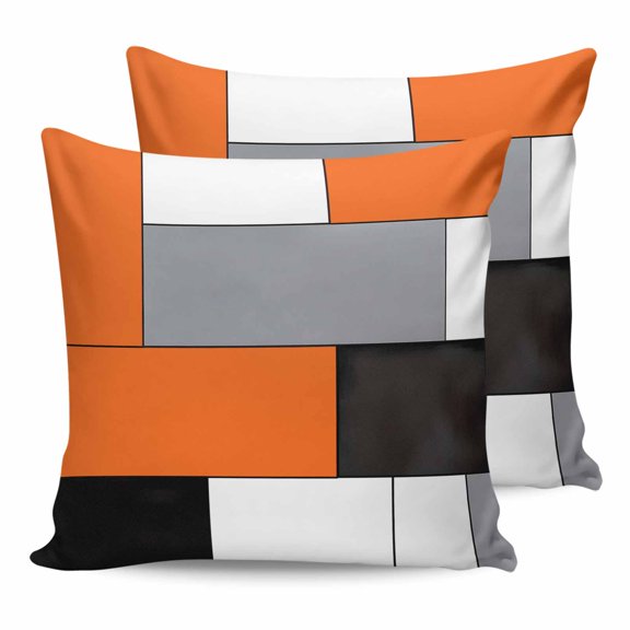 Orange Grey Geometric 26x26 Pillow Covers Set of 2, Modern Black White Abstract Art Throw Pillow Covers Decorative Couch Cushion Case, Microfiber Square Pillowcases for Bedroom Car Living Room