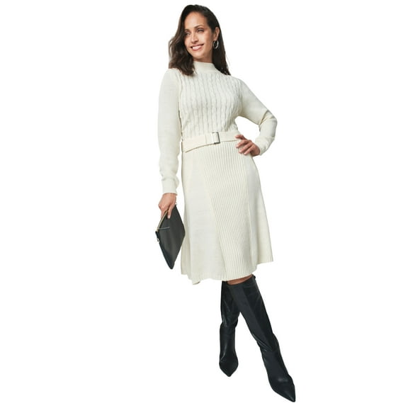 Jessica London Women's Plus Size Belted Cable Sweater Dress