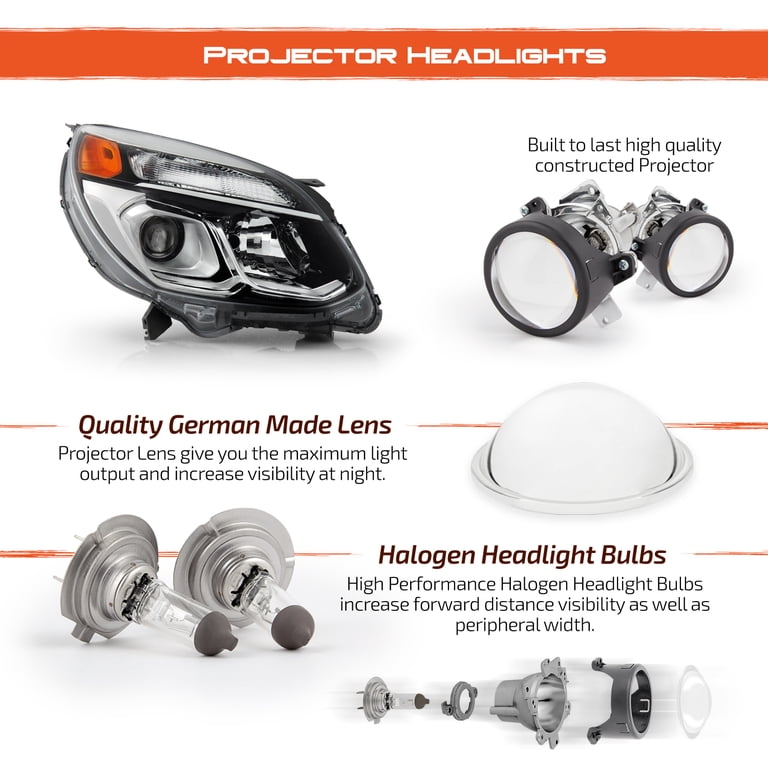 AKKON - Fits 2016-2017 Chevy Equinox SUV [Halogen Type] Projector Chrome Headlights Pair Driver Left+Passenger Right Replacement