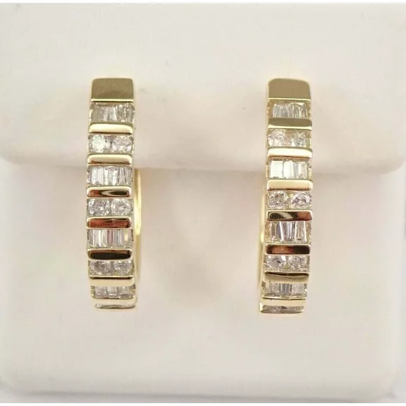 3Ct Baguette Cut Lab-Created Diamond 14k Yellow Gold Finish Huggie Hoop Earrings