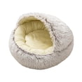 thumbnail image 2 of Cama cueva cálida para gatos con capucha, suave y acogedora cama de felpa para perros, con autocalentamiento y acurrucamiento Café 60cm, 2 of 9
