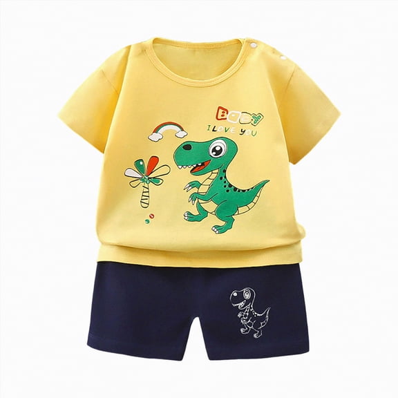 Duqingm Toddler Boy Set Baby Boys Shirt and Pant Set, Top & Shorts Outfit Bundle, 103% Organic Cotton Yellow,5-6 Years