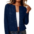 thumbnail image 3 of Women's Metallic Foil Cardigan, Long Sleeve Open Front Glitter Jacket, Cropped Casual Coat, Date Night Top, Sparkly Outerwear Navy XL, 3 of 6