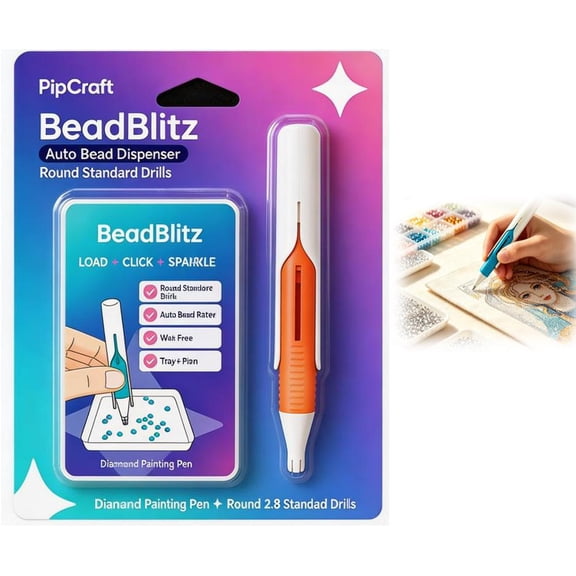 BeadBlitz Automatic Diamond Painting Bead Dispenser, Diamond Art Tools for 2.8mm Drills, Reloadable Wax-Free Pen for Seniors & Beginners Enjoying Quality Time (Orange)