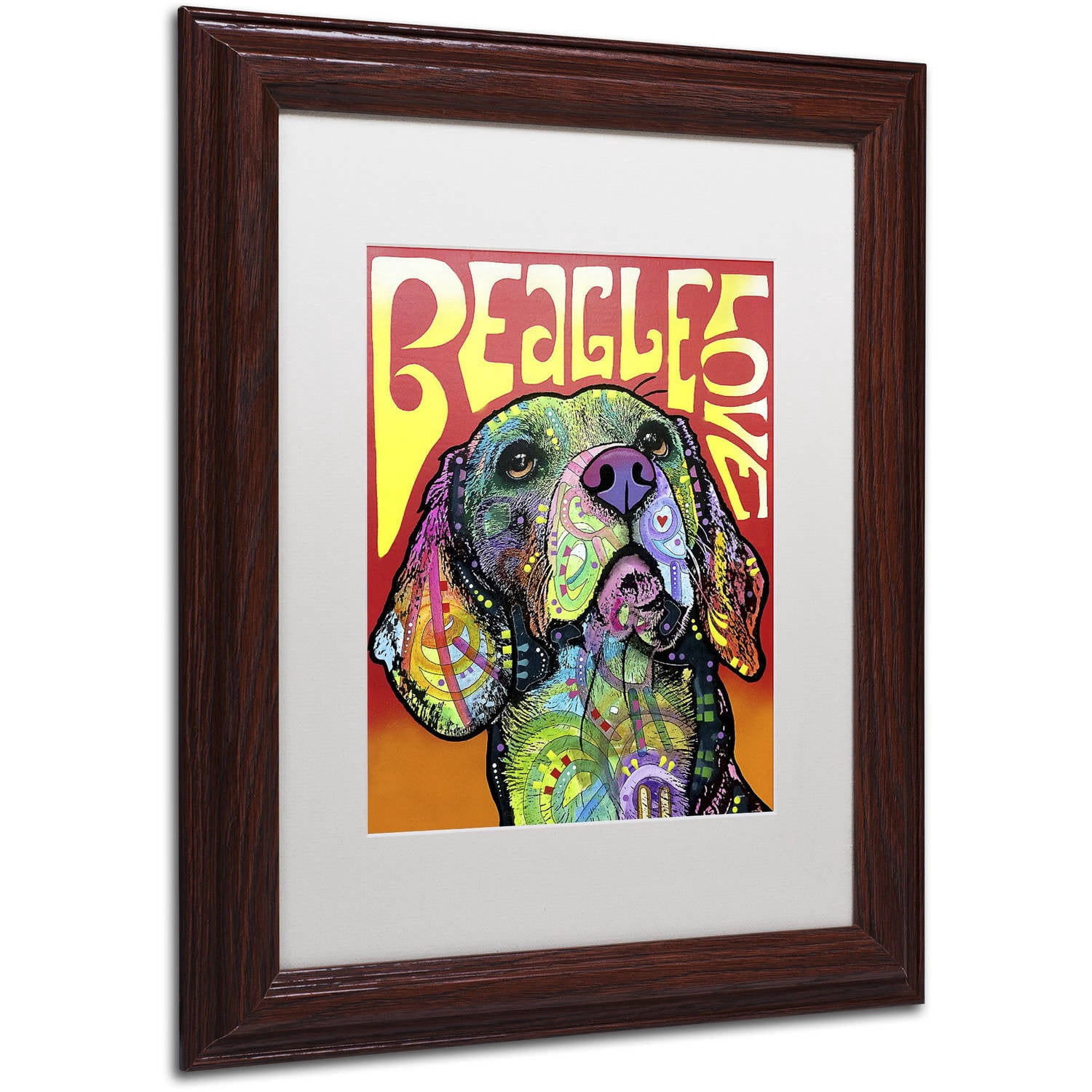 Trademark Fine Art 'Beagle Love' Canvas Art by Dean Russo, White Matte, Wood Frame