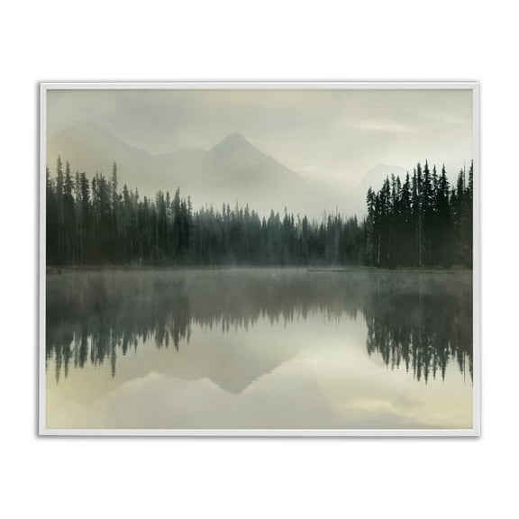 Foggy Lake Forest Landscape Reflection White Framed Giclee Art, 30 x 24, Made In USA