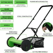 NiamVelo Push Lawn Mower 15-inch Manual Mower 2 WheelsPush Reel Mower with Grass Catcher, Green