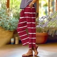 thumbnail image 2 of Feancey Womens Summer Beach Pants Casual Striped Printed Straight Leg Trousers Button Side Split Loose Fit Pull On Pants High Waisted Slacks with Pockets Wine S, 2 of 7