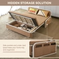 thumbnail image 4 of 60" 3 in 1 Pull Out Sofa Bed, Full Size Convertible Sleeper Loveseat with Storage, Trundle & 2 Pillows, Saddle Tan, for Living Room/Dorm/Bedroom/Office/RV, 4 of 9