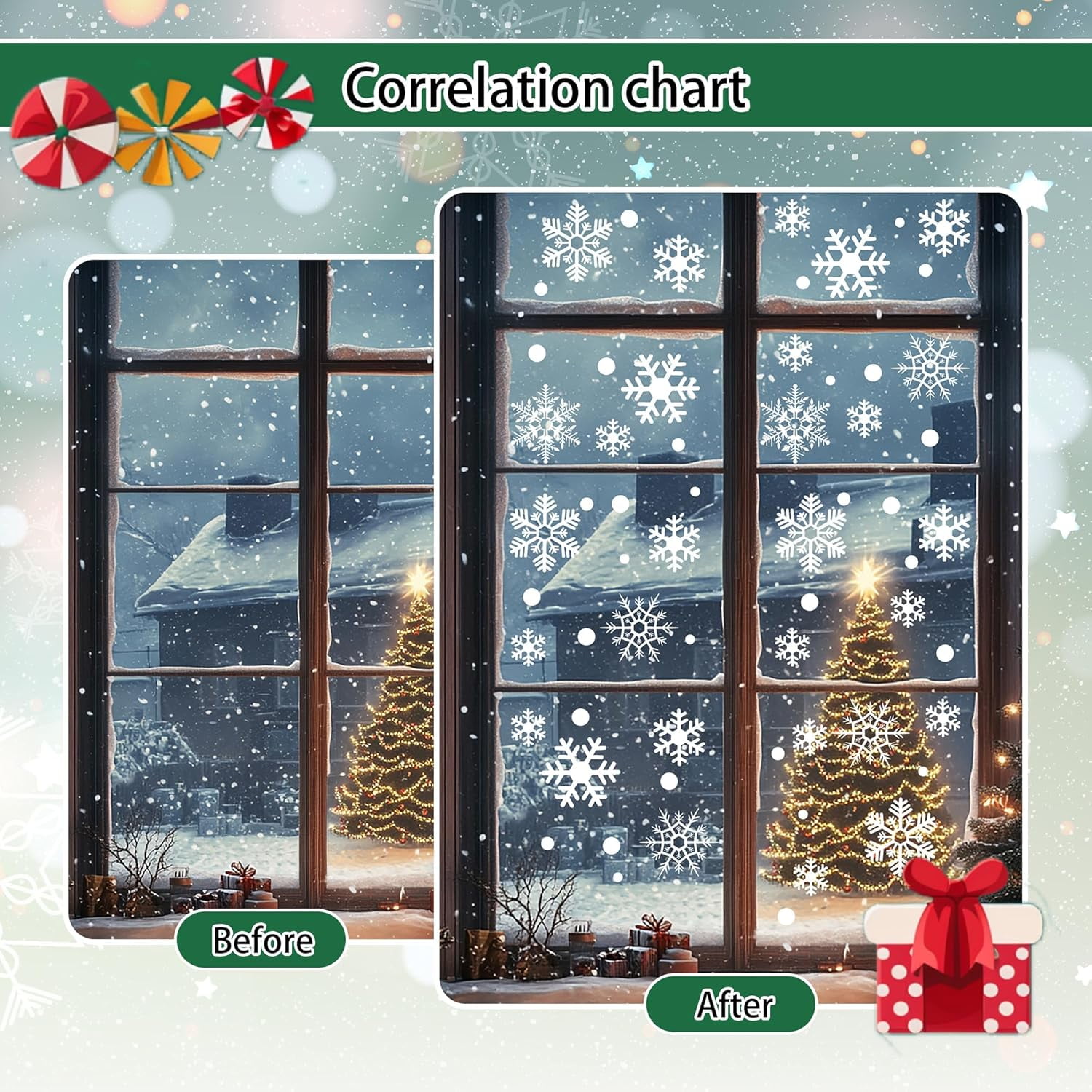 Christmas Window Clings Stickers Decorations, Snowflake Indoor Holiday Glass Windows Decals for Lights