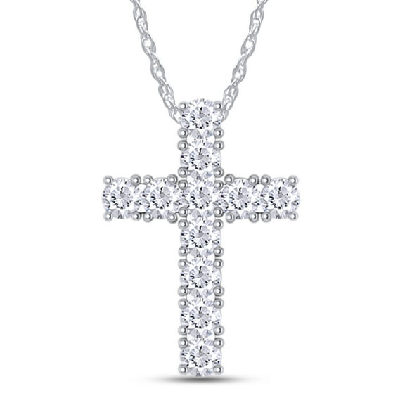 Cross Pendant Necklace Round Cut Lab Created Moissanite Diamond In 10K Solid White Gold Jewelry Along With 18" Chain(G-H Color,VVS1 Clarity,1.00 Cttw)