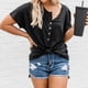 thumbnail image 2 of Top con Botones para Mujer, Color Puro, Dobladillo Irregular, Transpirable, Informal, Suelto, para Picnic, Negro, XXL, 2 of 6