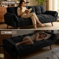 thumbnail image 6 of MIKIBAMA 75" Black 3 Seat Linen Convertible Futon Sofa Bed Tufted Design Adjustable Backrests With Solid Wood Legs for Small Spaces, 6 of 7