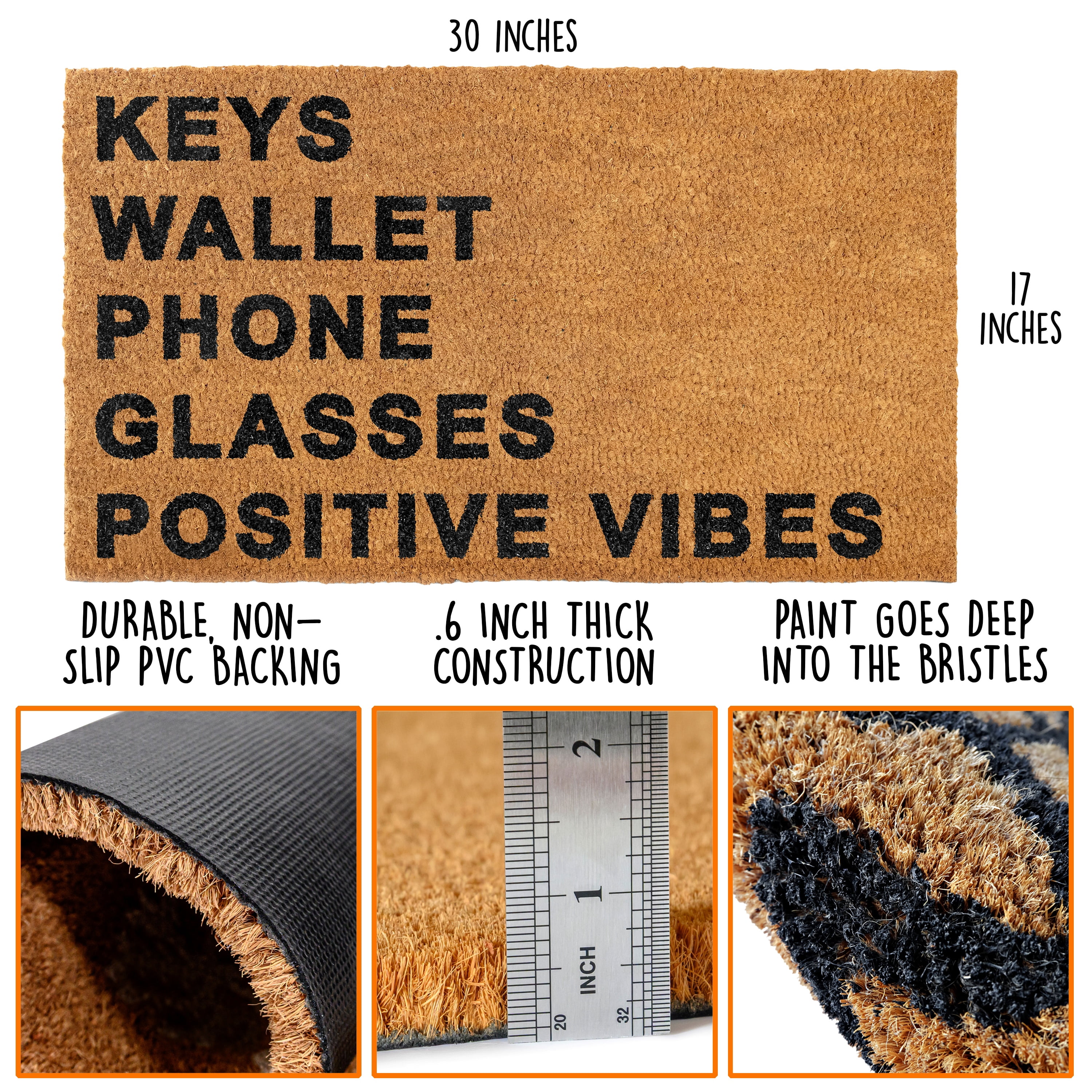 Keys Wallet Phone Glasses Doormat 30x17 Inch, Funny Outdoor Welcome Mat for Outside