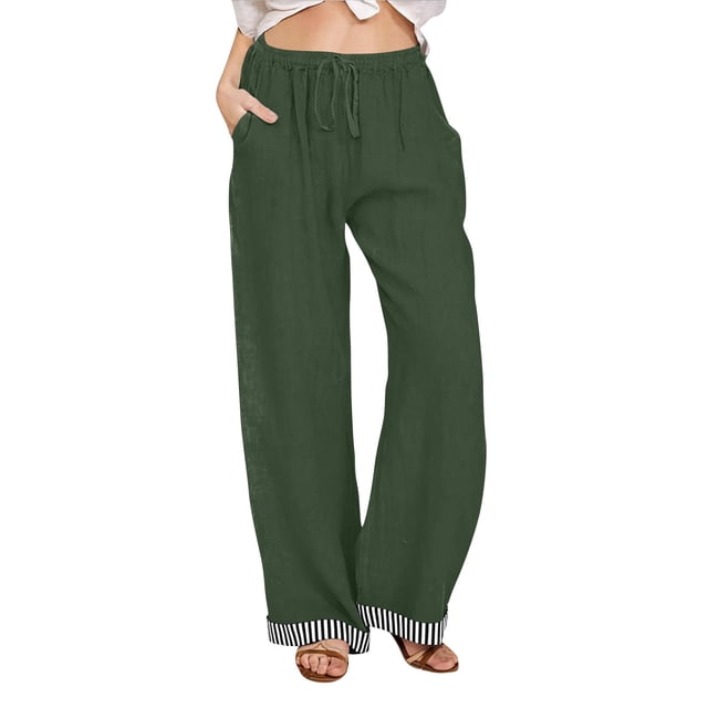 Pantalones Anchos Sueltos para las Mujeres Pantalones Rectos Sueltos Elásticos de Raya Casual con Bolsillo