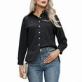 thumbnail image 1 of Women's Button Down Shirts Long Sleeve Dress Shirts Wrinkle Free Collared Work Office Tops Black XL, 1 of 8