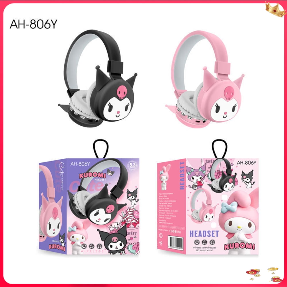 Sanrio Kuromi Wireless Bluetooth Headsets Cartoon with Mic Foldable Lightweight Earphone for Phones Laptop