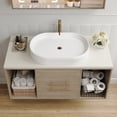 thumbnail image 3 of Modern 38.2" Wall-Mounted Bathroom Vanity with Oval Ceramic Sink, Floating Design, Multi-Layer Solid Wood Cabinet, Soft-Close Drawers & Open Shelves – Ideal for Small Bathrooms, 3 of 9