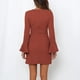 thumbnail image 1 of Vestido A Media Pierna Con Volantes Y Cuello Redondo, Vestido Con Cinturón De Manga Larga Acampanada De Fibra De Poliéster Elegante Tejido De Gofres Ocultar Cremallera Slim Fit ANGGREK  Otros, 1 of 6
