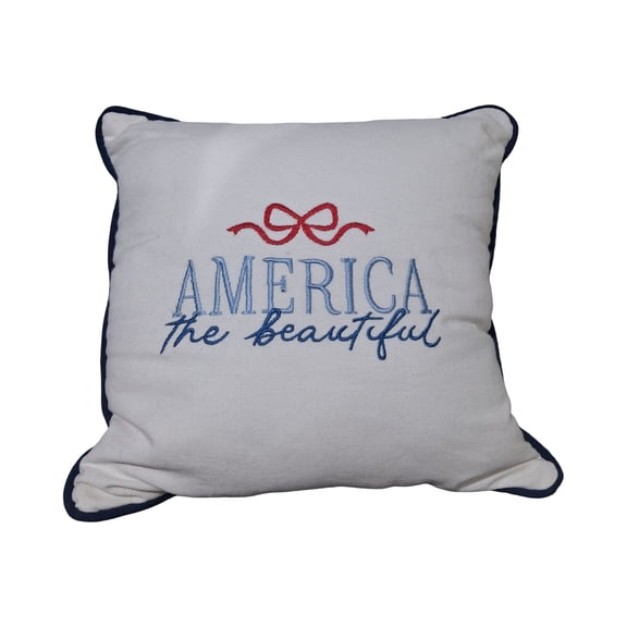 Celebrate It 14" America the Beautiful Embroidered Pillow , Red, White, & Blue Party Supplies and Decorations for Memorial Day, Independence Day