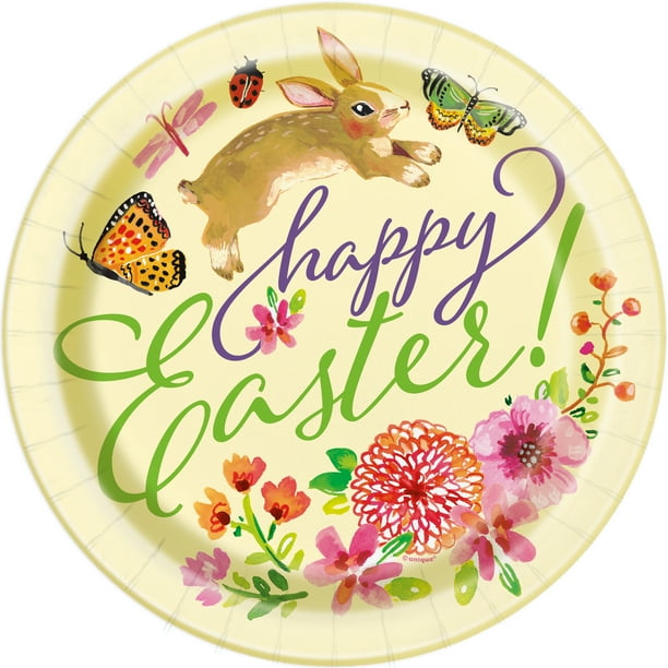 Floral Easter Bunny Paper Dinner Plates, 9in, 8ct