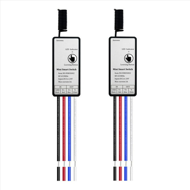 2X Control Remoto Inalámbrico 433Mhz Receptor de Relé DC 3.6V 6V 12V 1CH Módulo para Luz de Lámpara LED DIY