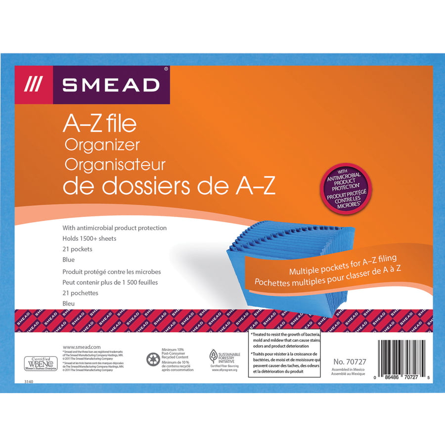 Smead Antimicrobial A-Z Expanding File 21 Pockets Letter Blue 70727 
